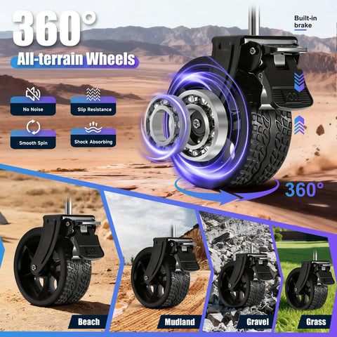 Foldable Heavy Duty Wagon Cart With 360 Swivel Wheels And Brakes for desert, beach, mudland, gravel, grass surfaces