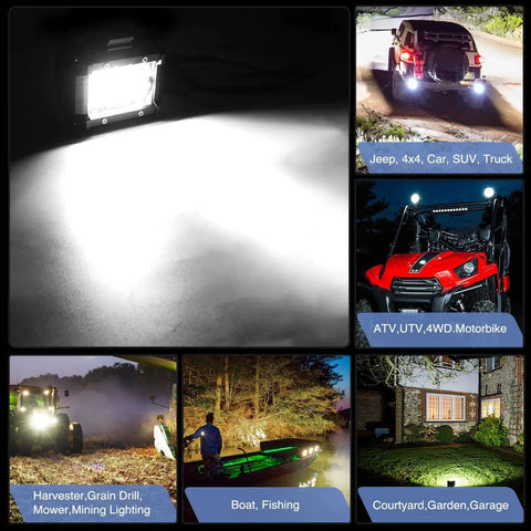 LED Light Pods 4 Inch 60W Flood Spot Combo Triple Row Driving Lamps illuminating vehicles and outdoor scenes