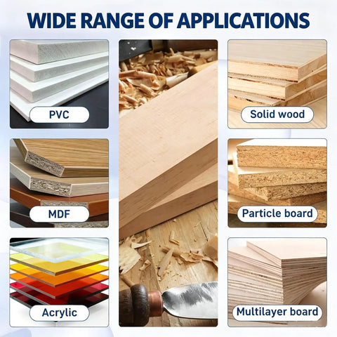 Wide range of applications for the Heavy Duty Portable Edge Banding Machine With Automatic Tape Cutting for various wood types.
