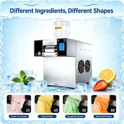 Commercial Flake Ice Maker Hits Speed Records In Three Seconds Flat While Pushing 120 Kilograms Daily Inside A Heavy Duty Steel Casing Built For Busy Venues That Want Hella Quick Frost And Zero Maintenance Anytime with different ice shapes.