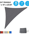 Triangle Sun Shade Sail 16 Foot By 16 Foot By 22.64 Foot UV Block Canopy, graphite color, with ropes shown for outdoor use.