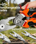Close-up of 4 In 1 Garden Pruning Shears With Four Size Sharp High Carbon Martensitic Stainless Steel Blades in use, showing interchangeable blade system.