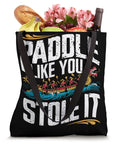 Dragon Boat Racing Paddler Tote Bag For Dragonboating Fans And Team Members, showing 'Paddle Like You Stole It' design filled with groceries.
