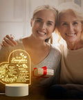From Niece Or Nephew Night Light Gift For Aunt With Heartfelt Sayings USB Powered Cozy Glow shown glowing on table