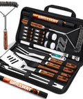 31 Piece Heavy Duty BBQ Grill Tools Set With Stainless Steel Utensils Mats And Carrying Bag shown open with tools displayed