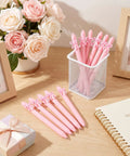 Pink Bow Pens Set 10 Pack Aesthetic Retractable Ballpoint Pens With Cute Bow Decor in desk organizer