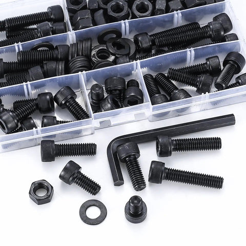 Beefy M8 Metric Screw Set With Hex Socket Head Cap Screws Nuts And Washers 12.9 Carbon Steel Black Oxide Assortment Kit