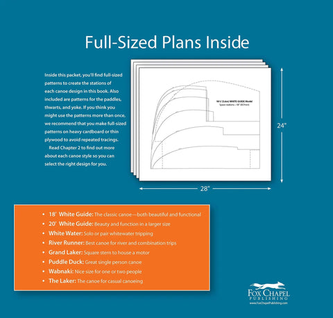 Full-size 24x28 inch plans for 'Build Your Own Strip Canoe Step-By-Step Full-Size Plans For Eight Field-Tested Canoes With Easy-To-Follow Instructions And 100 Plus Photos And Illustrations'