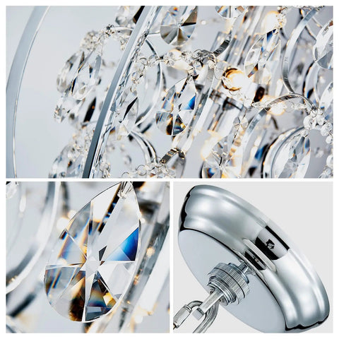Close-up of crystal detail and chrome finish on Large Modern Globe Crystal Chandelier With 9 G9 Bulbs Not Included Adjustable Hanging