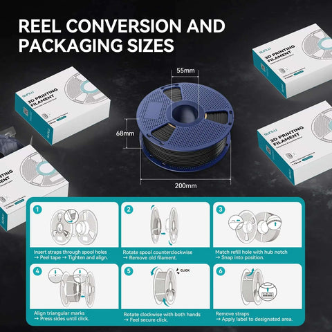 Reel conversion and packaging sizes for Go-To Flexible 1.75mm TPU Filament For 3D Printing Dope Soft Yet Tough 95A Pro Grade 1Kg Spool