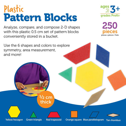Pattern Block Set With 250 Pieces For Geometry And Pattern Design, Classroom Must Haves, Homeschool Math Tools, ages 3+