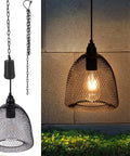 Battery Powered Hanging Pendant Light Outdoor Waterproof Chandelier With 6 Hour Timer, Cozy Edison Glow in lantern style