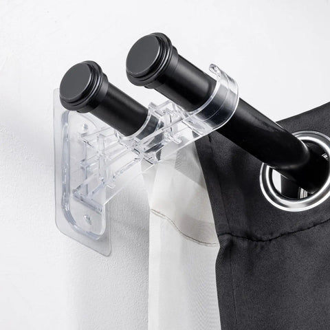 No Drill Adhesive Double Curtain Rod Brackets Set Of 4 Renter Friendly Heavy Duty Curtain Holders, clear dual rod design.