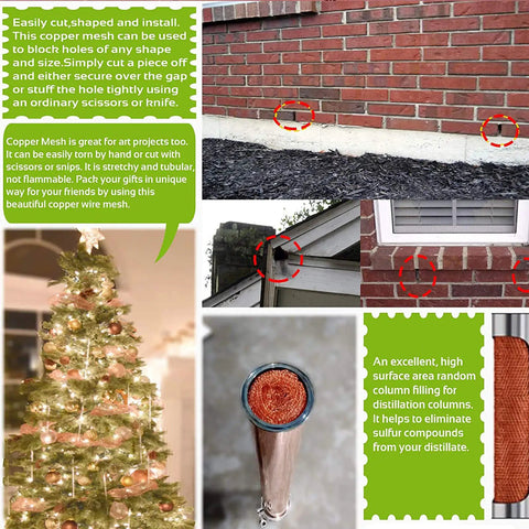 Copper Mesh For Rodent Control 5 Inches By 48 Inches Woven Pure Copper Wire Mesh For Gap Blocking on Brick Wall and Vents