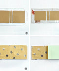 Six Piece Bookbinding And Scrapbooking Tool Kit with durable templates showing steps of covering cardboard with star paper.