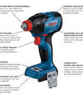 Two In One Cordless Impact Driver And Wrench 18V with brushless motor and speed control features, side view with labels shown.