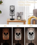 Skull Table Lamp With 3 Way Dimmable Touch Control, Gothic Decor Lighting, Bulb Included on wooden desk with books and clock