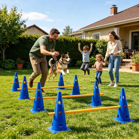 Dog Agility Training Set With Hurdle Cones Jump Bar And Obstacles For Backyard Park Outdoor Play All Breeds dogs jump