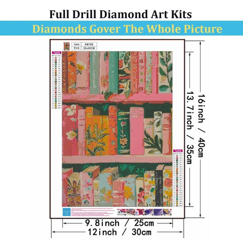 5D Diamond Painting Kit For Adults Bookshelf Diamond Art For Beginners Fun Relaxing DIY Full Round Drill Paint By Diamonds Dot