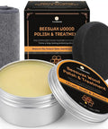 Premium Beeswax Wood Polish That Keeps Your Furniture Lookin Sharp And Ready For The Long Haul in silver tin with treatment sponge and cloth.
