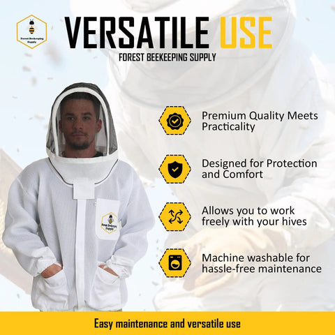 Ventilated Beekeeping Jacket With Fencing Veil Hood, Ultra Light Air Mesh, Super Breathable Bee Suit For Hot Weather, Medium