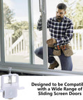 4 Pack Sliding Screen Door Roller Wheels For B691 And B695 With 1 Inch Concave Steel Ball Bearing Replacement Hardware For Smooth Quiet Easy Sliding Doors visible with an installer adjusting a sliding door.