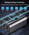 Ultra Fast 200W GaN USB C Charger Station With 6 Ports PPS PD 100W Type C Wall Charger Quick Charge Desktop shown with safety protection features