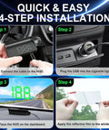 Four-step installation guide for Heads Up Display For Cars Digital HUD Speedometer With GPS Dual Satellite Tracking