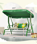 Kids Patio Swing 2-Seater Outdoor Swing Chair With Adjustable Canopy And Safety Belt Lion Pattern Hanging Swing Bench For Garden Or Backyard Yellow Edition Great Gift For Kids with visible dimensions.