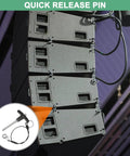 Beefed-Up Heavy Duty T-Handle Quick Release Lock Pins 3/16 Inch Diameter by 1 9/16 Inch Length With Lanyard Cable on speaker rig