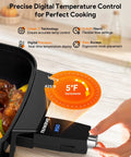 Close-up of Medley XL Digital Electric Skillet control knob showing temperature range from 100 to 425°F with digital display.