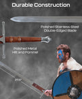Braveheart William Wallace Replica Sword Double Edged Medieval Longsword with stainless steel blade and metal hilt displayed.