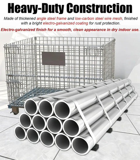 Built Strong Workhorse Collapsible Wire Mesh Storage Crate With Four Heavy Duty Swivel Casters And One Thousand Pound Capacity, showing sturdy frame and galvanized mesh.
