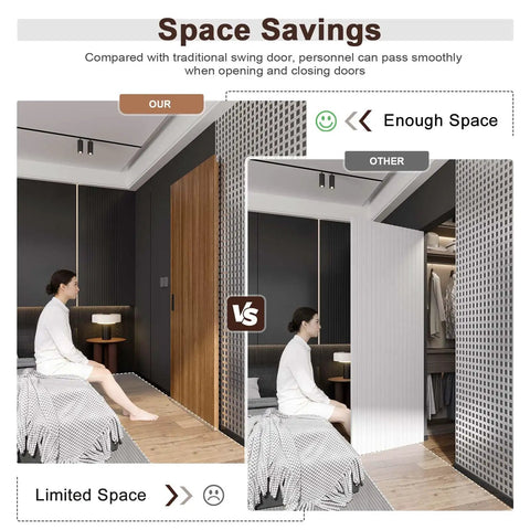Premium 36X86 Inch Concealed Sliding Barn Door With Sleek Soft Close Hardware And Invisible Track Kit, space-saving design comparison.