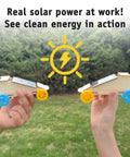 Sweet Ten Pack Solar Car Kit Offering Slick Wooden STEM Rides For Kids Ages Eight Plus Quick Diy Assembly showing kids holding solar-powered cars.