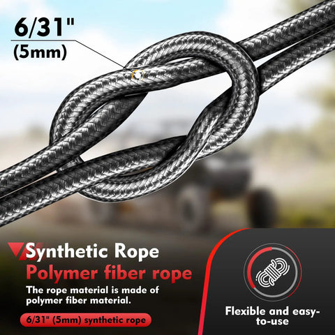 Red Portable Drill Winch With 1000 Lb Load Capacity And 40 Ft Synthetic Rope, Handheld Lifting And Dragging Tool With 360 Degree Hook Rotation, Built Tough For Jobsites And DIY Projects 5mm synthetic rope close-up