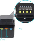 Grade A 132 GPH Solar Fountain Pump And Panel Kit Built With Dependable Battery Pack, featuring controls and connectors.