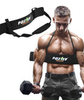 Arm Blaster For Biceps And Triceps Isolation Dumbbell And Barbell Curl Support To Lock Your Elbows Improve Form And Build Them Guns Fast For Real Gains During Any Weight Lifting Session, worn by man lifting dumbbells