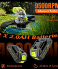 20V Cordless Weed Wacker Edger with Dual 2.0Ah Batteries, 9500RPM Advanced Motor, 12 Inch Lightweight String Trimmer