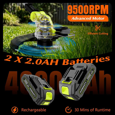 20V Cordless Weed Wacker Edger with Dual 2.0Ah Batteries, 9500RPM Advanced Motor, 12 Inch Lightweight String Trimmer