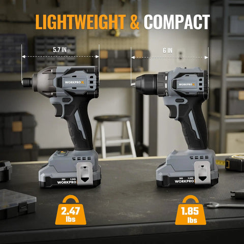 Pro Grade Two Speed Cordless Drill And Impact Driver Combo Kit With Two Long Lasting Lithium Ion Batteries, compact design, lightweight at 1.85 lbs.