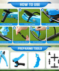 Step-by-step use of 2 In 1 Drip Irrigation Hole Punch Cutter With Barbed Connectors For One Quarter Inch Fittings And 16 20 25 mm PE Pipe Includes 230 Blue Irrigation Plugs For Quick Emitter Setup And Clean Tubing Installation.