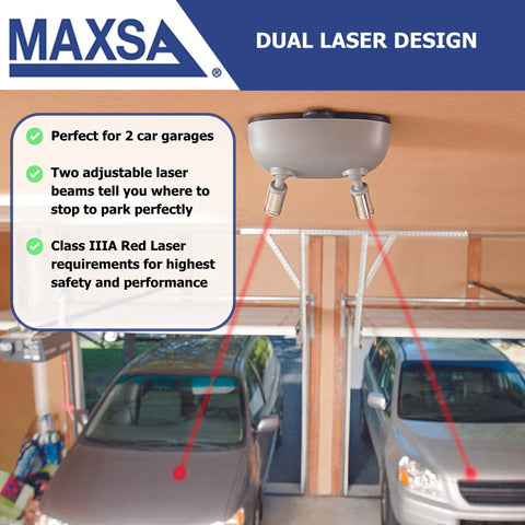 Dual Laser Garage Parking Guide For Two Cars Motion Activated Parking Aid With Independent Lasers Park Perfectly Every Time Clear Visual Cues To Avoid Walls And Shelves Silver Finish Easy Install mounted above two cars in garage