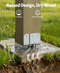 4x4 Galvanized Post Base Anchor For Wood To Concrete with 1 Inch Standoff on wet ground, highlighting moisture protection