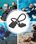 4 Pack Diving Hose Holder Clips For Scuba Gear, Hose Clip Retainer With Durable Bungee Cord shown with scuba divers in gear