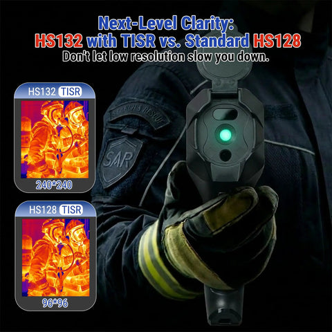 Thermal Imaging Camera With 240x240 Super Resolution From 96x96 IR, 25Hz Refresh, AI Sharpening, -4F To 1022F Temperature Range, IP54 Weatherproof, 6 Color Palettes, 2000mAh Battery For Real Heat Scans. Handheld thermal camera showing 240x240 vs 96x96 view
