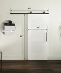 Silky Smooth Two Panel Sliding Barn Door With Reeded Arched White Primed Finish For Modern Farmhouse Room Divider, 36" x 84".