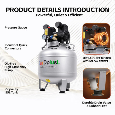 BairDplusL 14.5 Gallon Vertical Air Compressor With High Speed Motor Max 115 Psi And 70 Db Ultra Quiet Operation For Nail Guns And Tool Use At Home Garage Projects Lightweight Portable Design