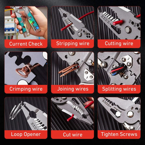 All In One Pliers With Screwdriver And Wire Stripper Folding Design Cr V Steel in use for various tasks like cutting and crimping.