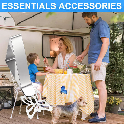 Family picnicking with Rock Solid Heavy Duty Stainless Steel Tablecloth Clips Set Of 10 For Outdoor Tables Securely Grips Tablecloth In Wind
